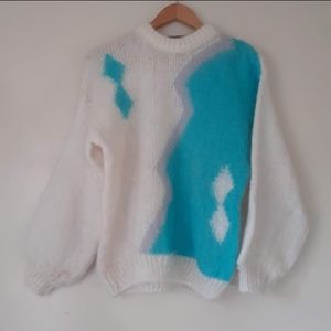 Mohair Sweater, Pure Natural Fabric -Oversized Mohair puff-sleeve Jumper Knit M
